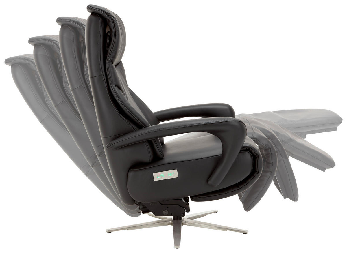 RELAXSESSEL in Leder Schwarz  - Edelstahlfarben/Schwarz, Design, Leder/Metall (75/112/88cm) - Dieter Knoll