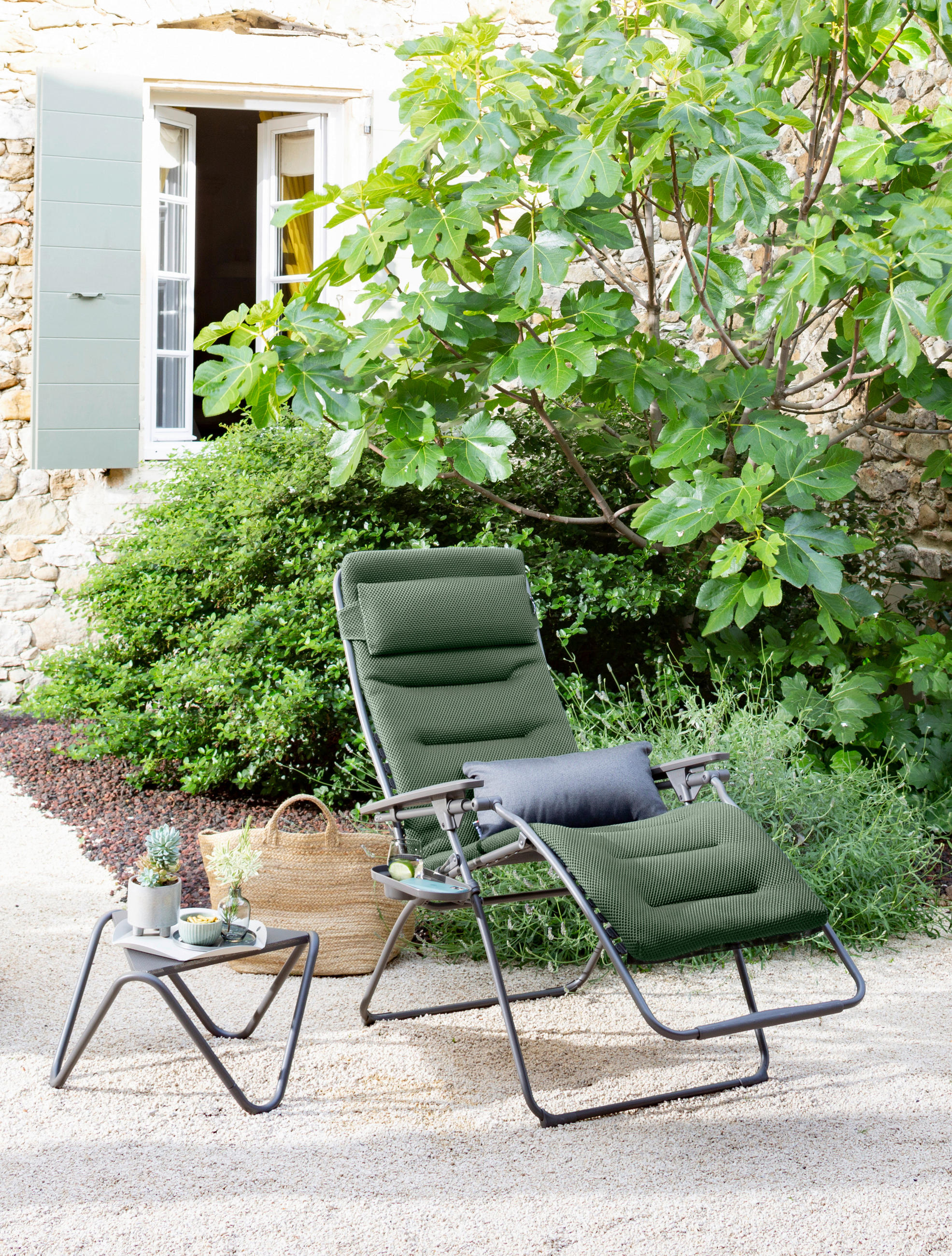 GARTEN-RELAXSESSEL Stahl  - Titanfarben/Olivgrün, Basics, Kunststoff/Textil (71/115/88cm) - Lafuma Mobilier