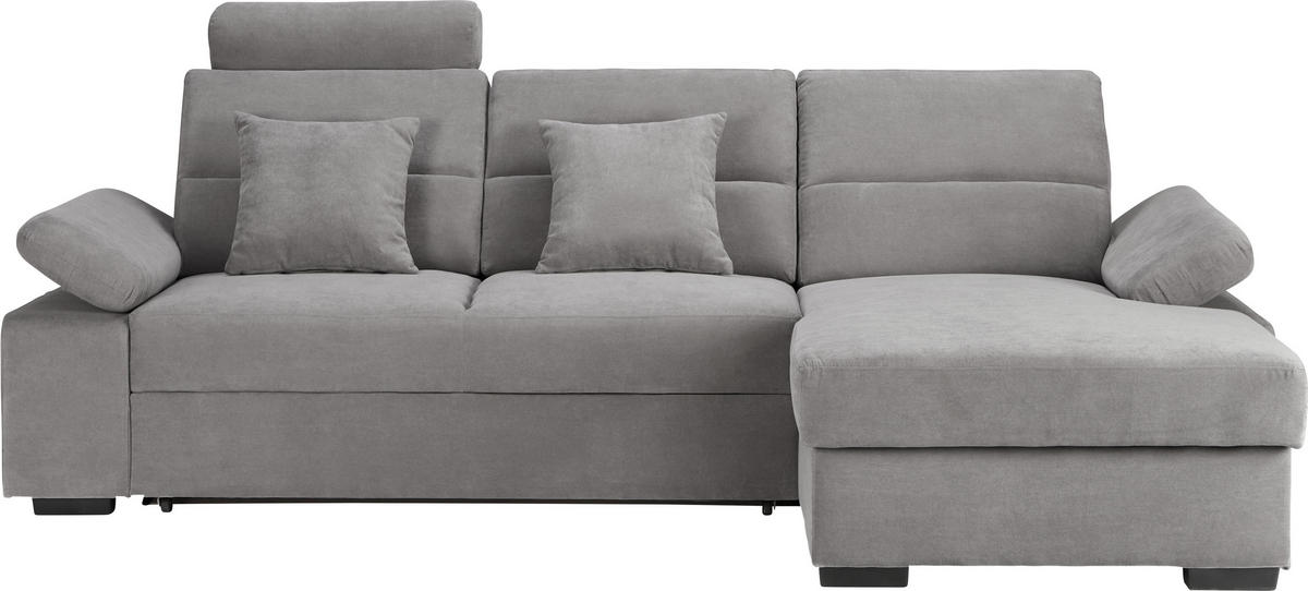 ECKSOFA inkl.Funktionen Hellgrau Webstoff  - Dunkelbraun/Hellgrau, Design, Kunststoff/Textil (258/166cm) - Cantus