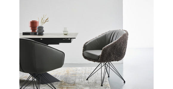 ARMLEHNSTUHL  in Eisen Hochflor Echtleder pigmentiert  - Anthrazit/Schwarz, Design, Leder/Holz (59,5/83,5/63,5cm) - Belluti