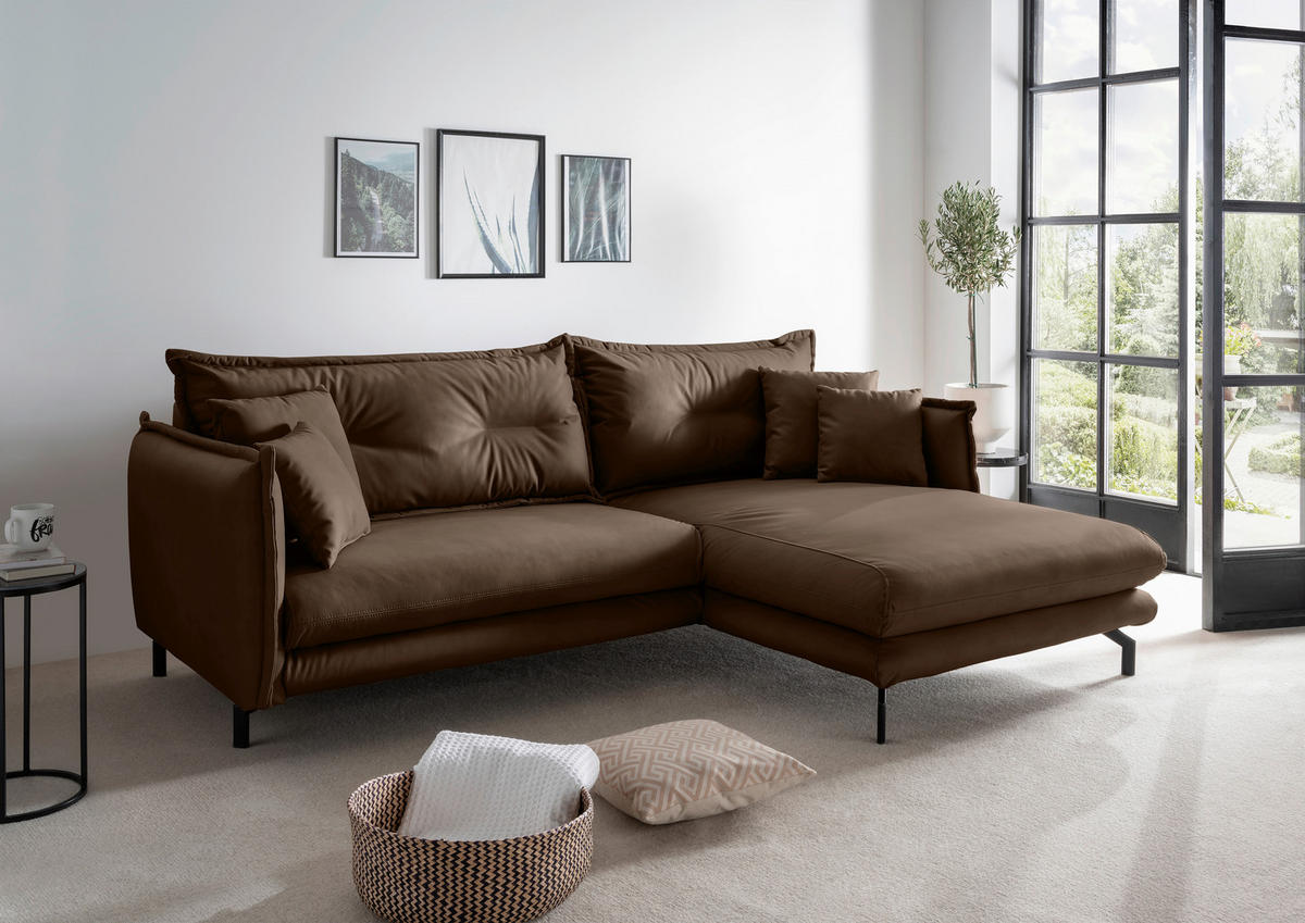 ECKSOFA in Lederlook Braun  - Schwarz/Braun, Modern, Textil/Metall (255/180cm) - Livetastic