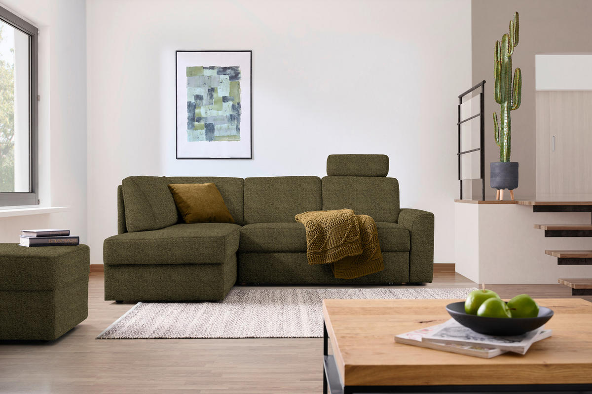 ECKSOFA in Webstoff Olivgrün  - Schwarz/Olivgrün, Konventionell, Kunststoff/Textil (165/224cm) - Xora