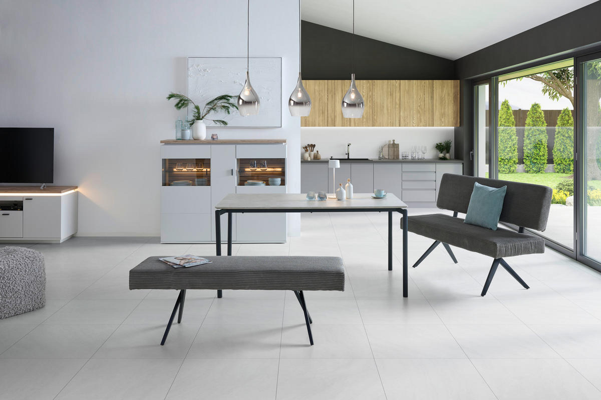 SITZBANK in Metall, Textil Dunkelgrau  - Dunkelgrau/Schwarz, KONVENTIONELL, Textil/Metall (140/90/62cm) - MID.YOU