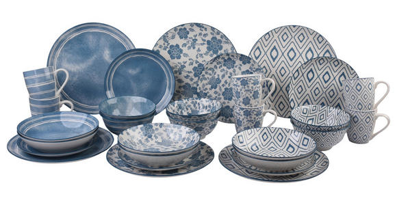 KOMBISERVICE 30-teilig  - Blau/Weiß, LIFESTYLE, Keramik - Novel