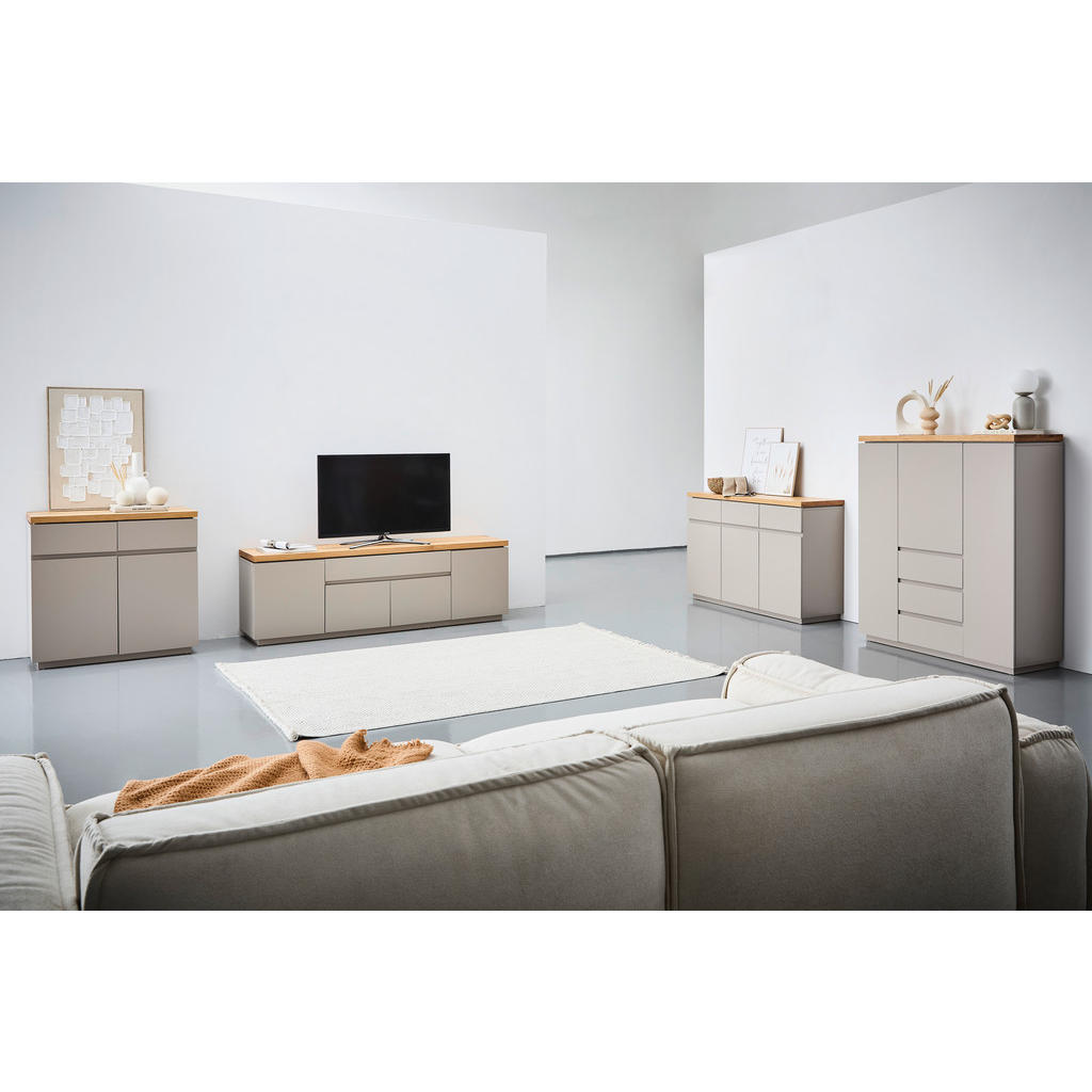 Thumbnail - Mid.you Sideboard, Grau, Eiche, Holzwerkstoff, furniert, 3 Fächer, 130x85x40 cm, Wohnzimmer, Kommoden & Sideboards, Side...