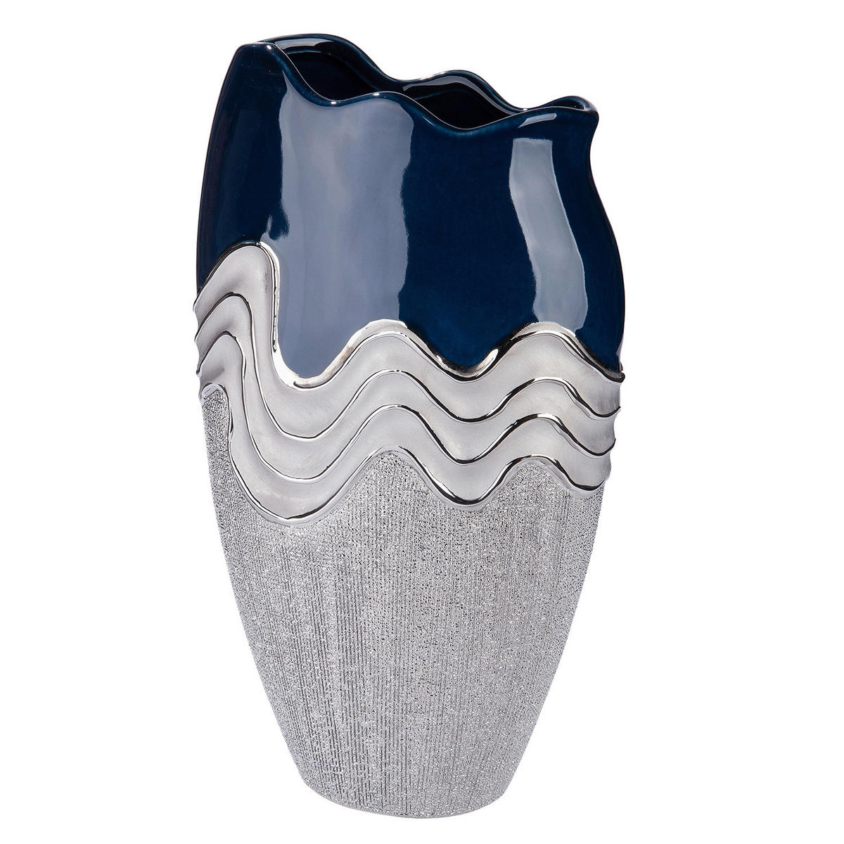 DEKOVASE  - Blau/Silberfarben, Basics, Keramik (22,5/39/11cm)