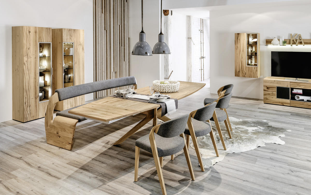 ESSTISCH Altholz, Eiche furniert, massiv bootsförmig Eichefarben  - Eichefarben, Natur, Holz (200/100/76,5cm) - Voglauer