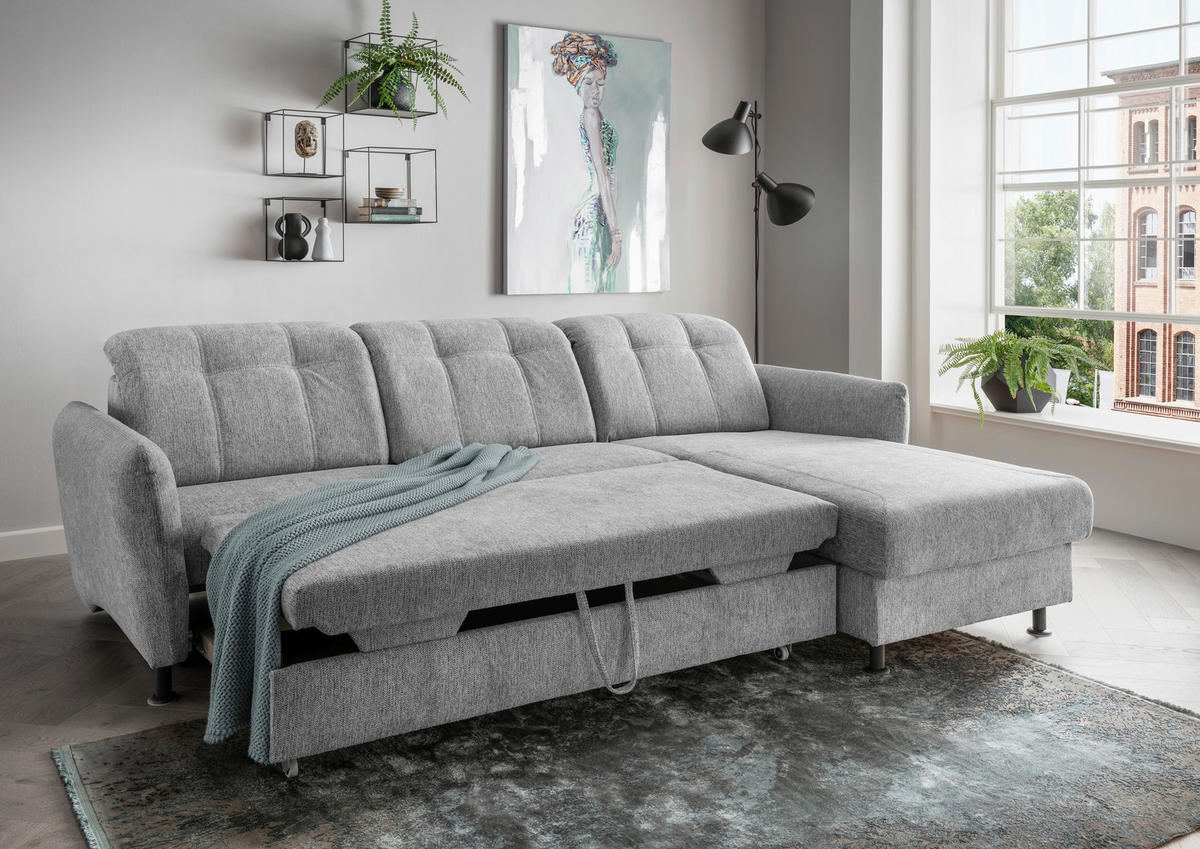ECKSOFA in Chenille Silberfarben  - Silberfarben/Schwarz, Modern, Textil/Metall (267/184cm) - Livetastic
