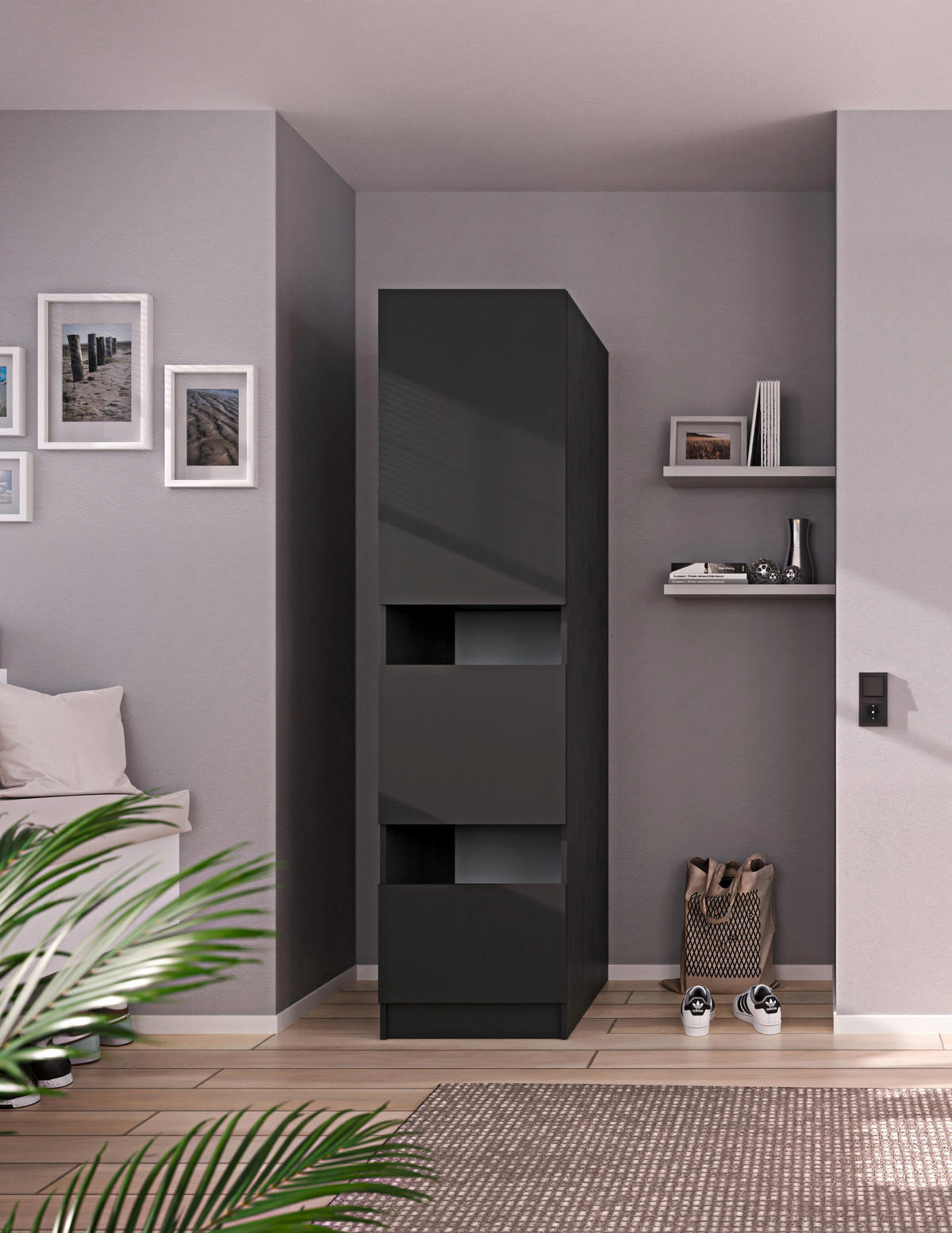 MEHRZWECKSCHRANK 50/200/68 cm  in Anthrazit  - Anthrazit/Schwarz, Design, Holzwerkstoff/Metall (50/200/68cm) - Milino