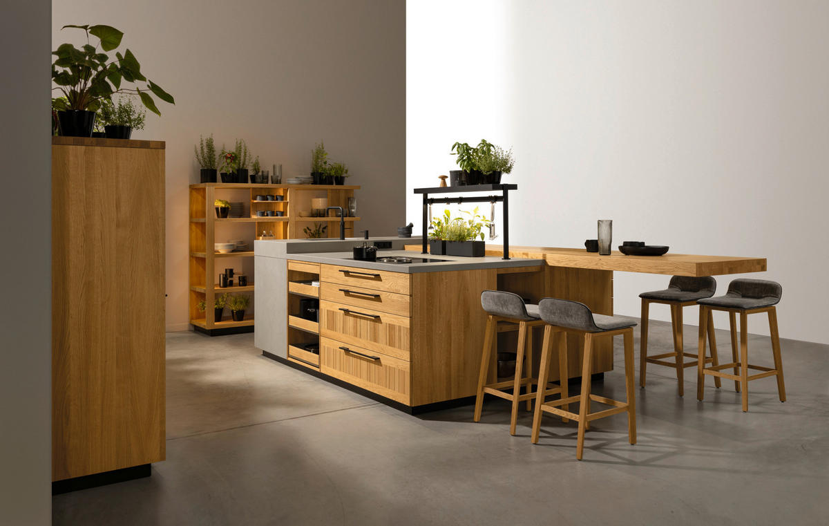 EINBAUKÜCHE   - Eichefarben, Design, Glas/Holz - TEAM 7