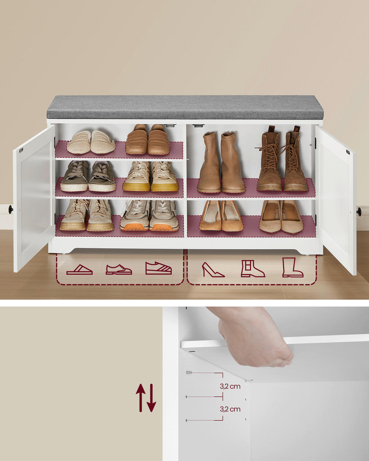 GARDEROBE  in 102/132,5/35,5 cm  - Weiß, Trend, Glas/Holzwerkstoff (102/132,5/35,5cm) - Boxxx