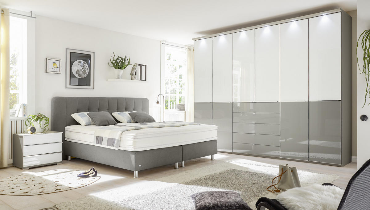 KLEIDERSCHRANK in Grau, Weiss  - Chromfarben/Weiss, Design, Glas/Holzwerkstoff (300/216/58cm) - Novel