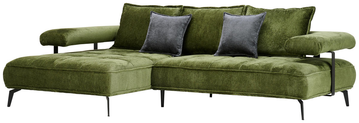 UGAONA GARNITURA maslinasto zelena  - maslinasto zelena/crna, Dizajnerski, tekstil/metal (180/266cm) - Welnova