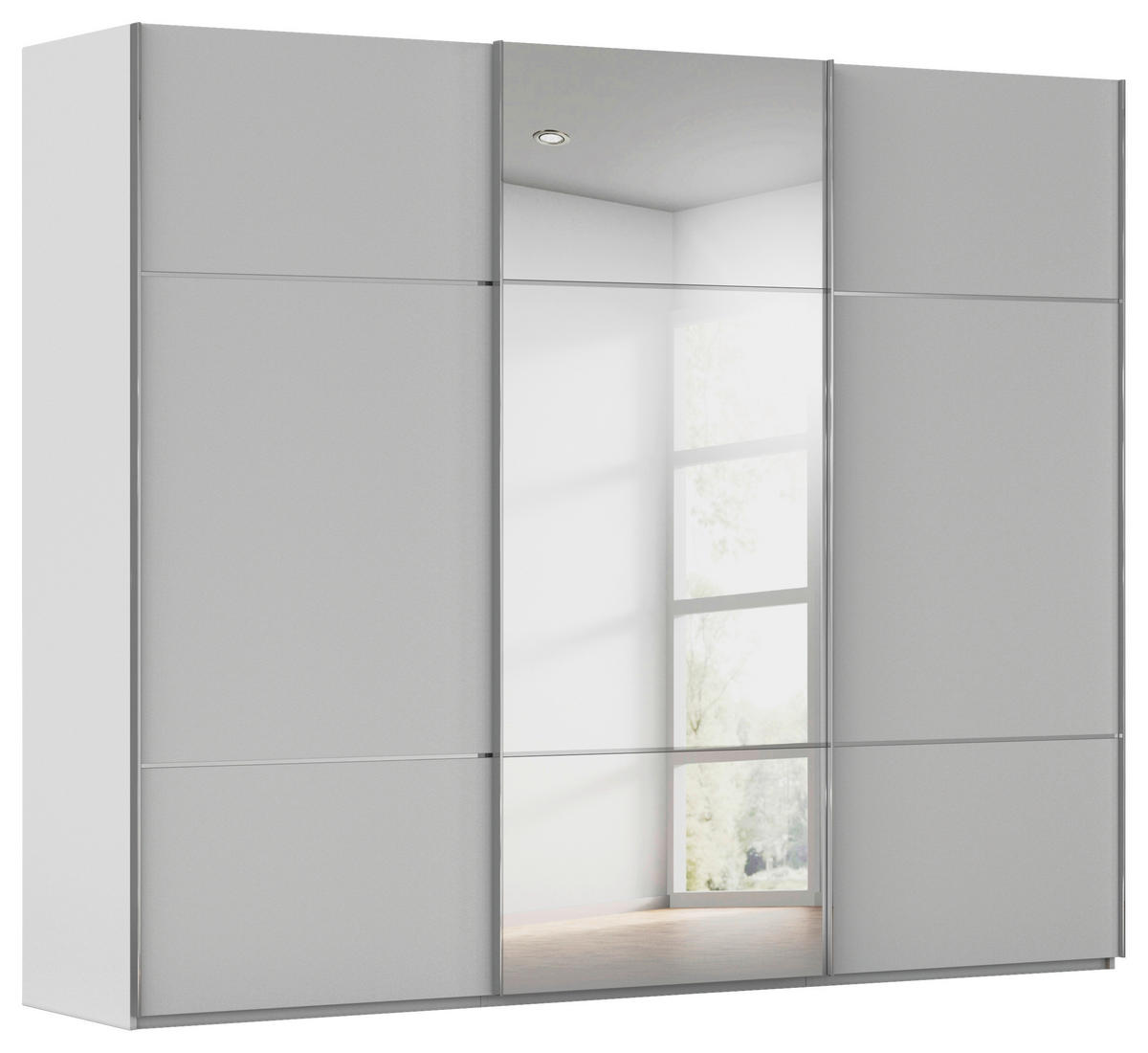 SCHWEBETÜRENSCHRANK 301/223/68 cm 3-türig Grau  - Chromfarben/Grau, KONVENTIONELL, Glas/Holzwerkstoff (301/223/68cm) - Novel