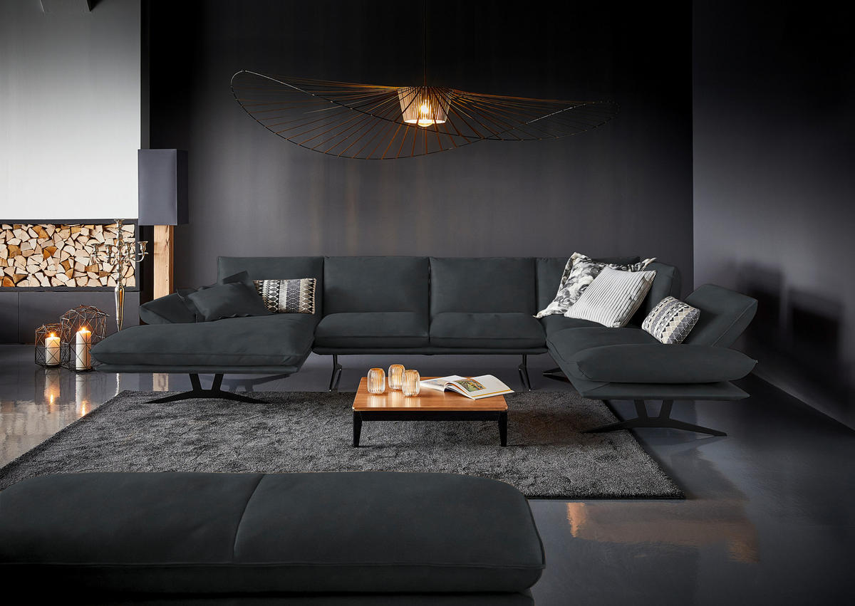 WOHNLANDSCHAFT in Echtleder Grau  - Schwarz/Grau, Natur, Leder/Metall (155/359/217cm) - Dieter Knoll