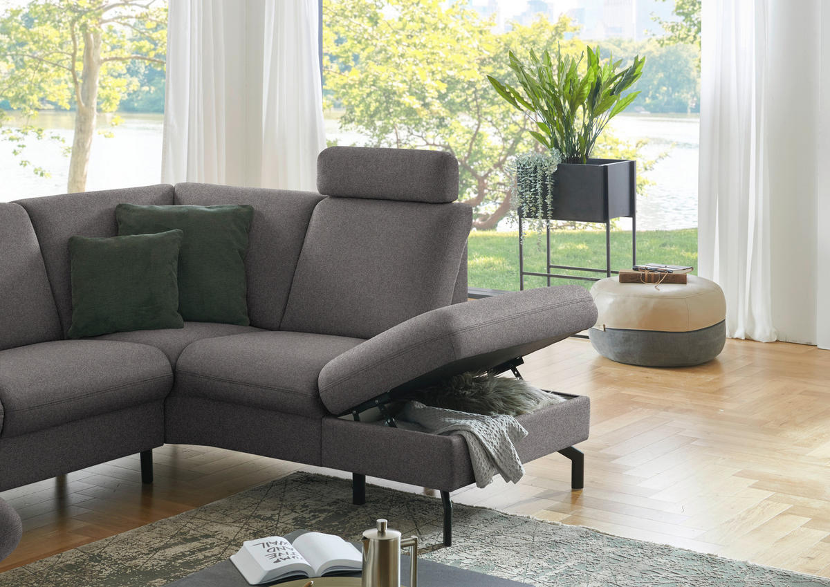 WOHNLANDSCHAFT Flachgewebe Dunkelbraun  - Dunkelbraun/Schwarz, Konventionell, Textil/Metall (170/307/190cm) - Beldomo Comfort
