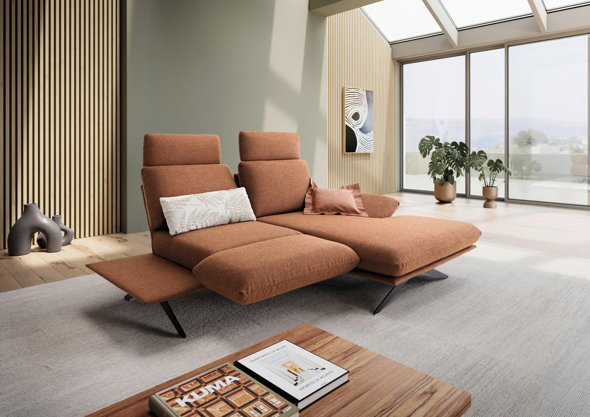 ECKSOFA Cognac Flachgewebe  - Cognac/Schwarz, Design, Textil/Metall (234/155cm) - Dieter Knoll