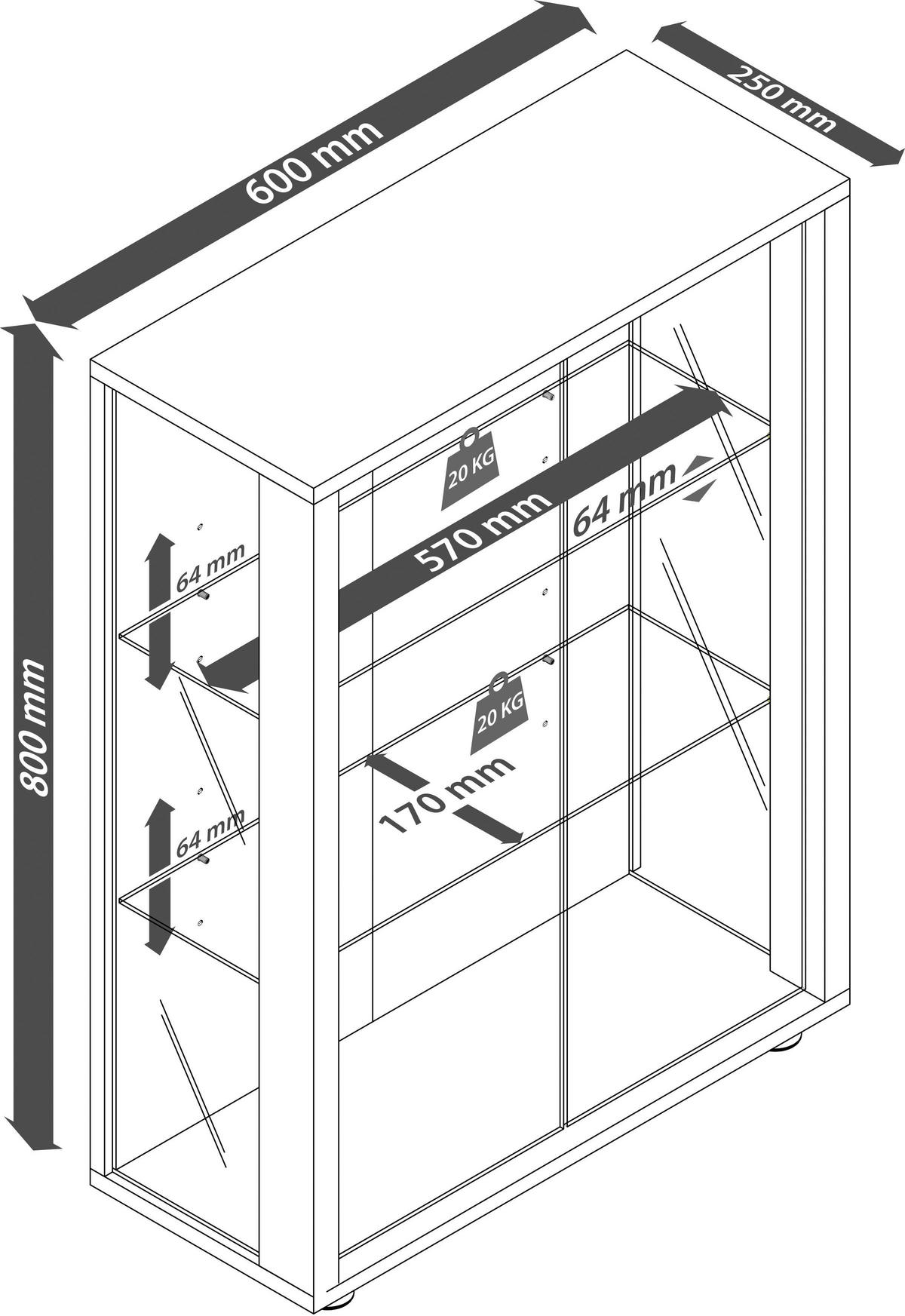 HÄNGEVITRINE in Buche Weiß  - Schwarz/Weiß, MODERN, Glas/Holz (60/80/25cm) - MID.YOU