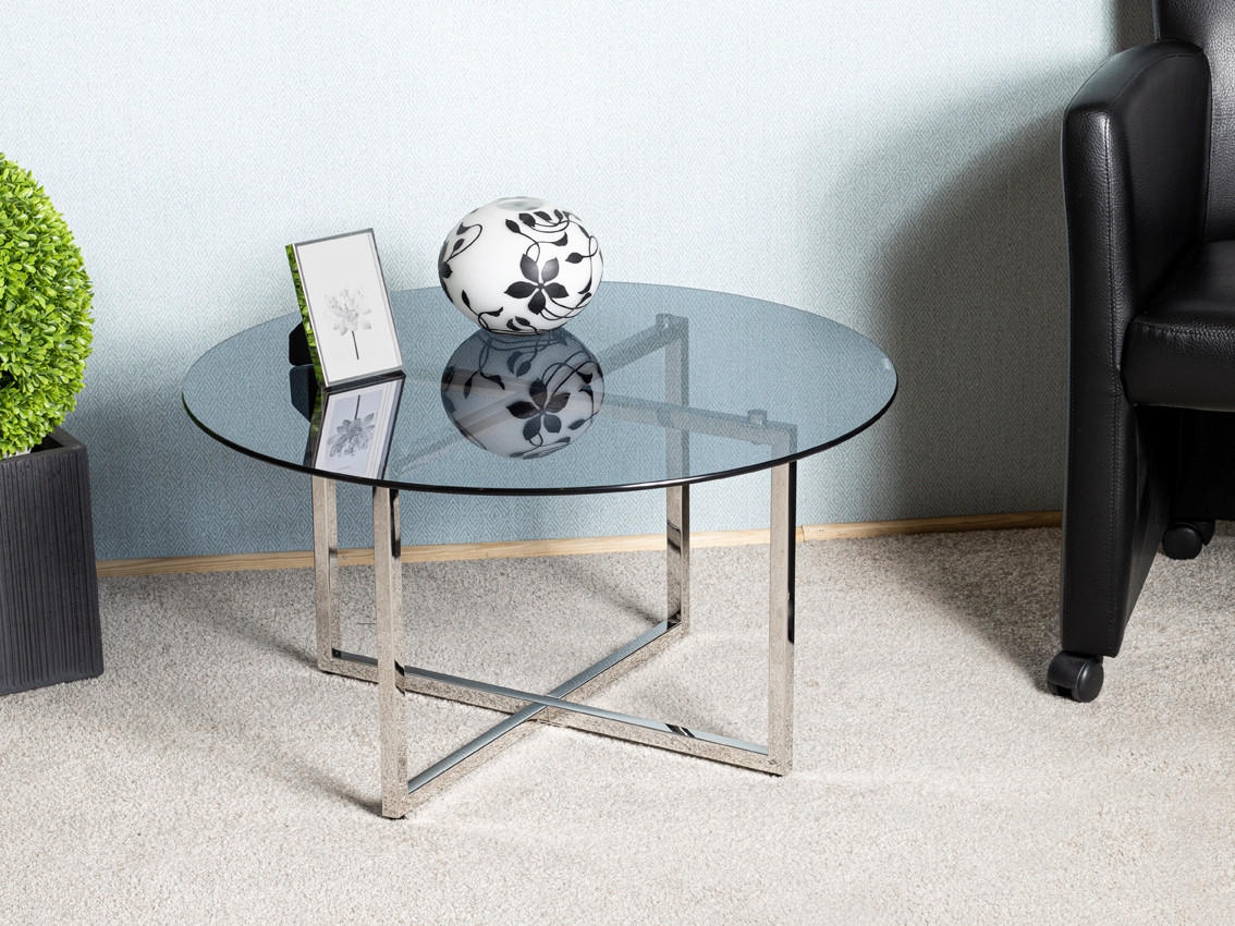 COUCHTISCH Sicherheitsglas 75/75/45 cm rund Grau, Edelstahlfarben  - Edelstahlfarben/Grau, MODERN, Glas/Metall (75/75/45cm)