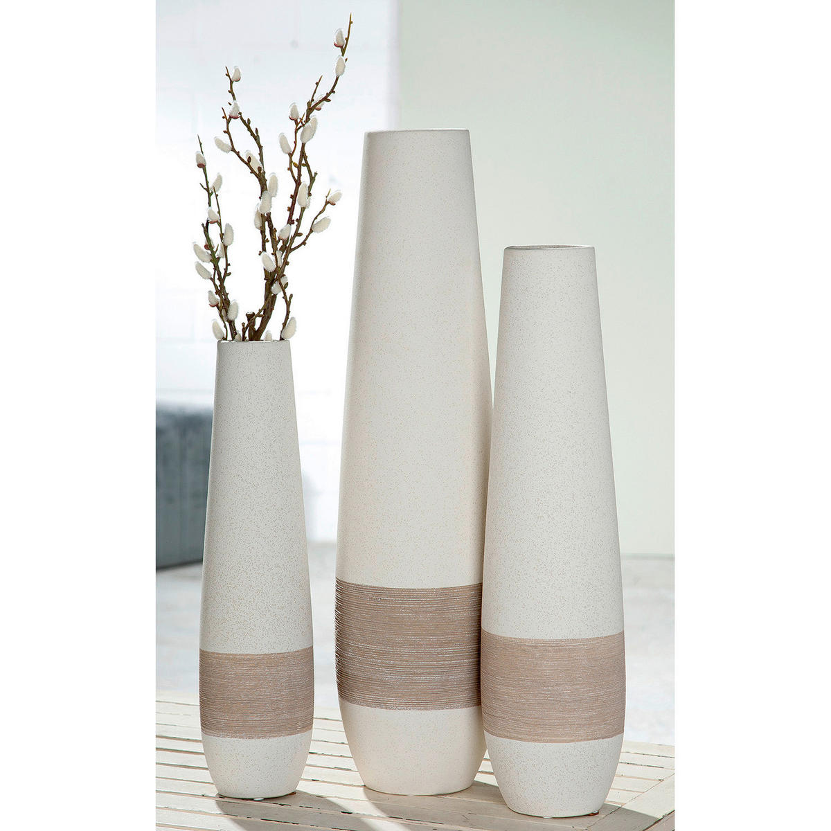 VASE Olbia  - Hellbraun/Creme, Basics, Keramik (12/46/12cm)