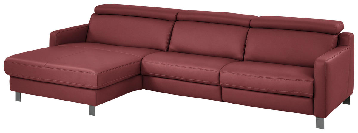 ECKSOFA in Echtleder Dunkelrot  - Schwarz/Dunkelrot, Design, Leder/Metall (176/291cm) - Valdera