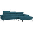 ECKSOFA in Velours Petrol  - Petrol/Schwarz, Design, Textil/Metall (295/187cm) - Novel