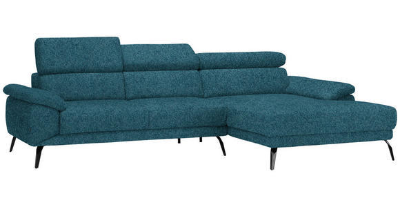 ECKSOFA in Velours Petrol  - Petrol/Schwarz, Design, Textil/Metall (295/187cm) - Novel