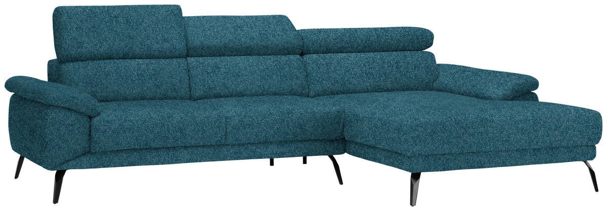 ECKSOFA in Velours Petrol  - Petrol/Schwarz, Design, Textil/Metall (295/187cm) - Novel