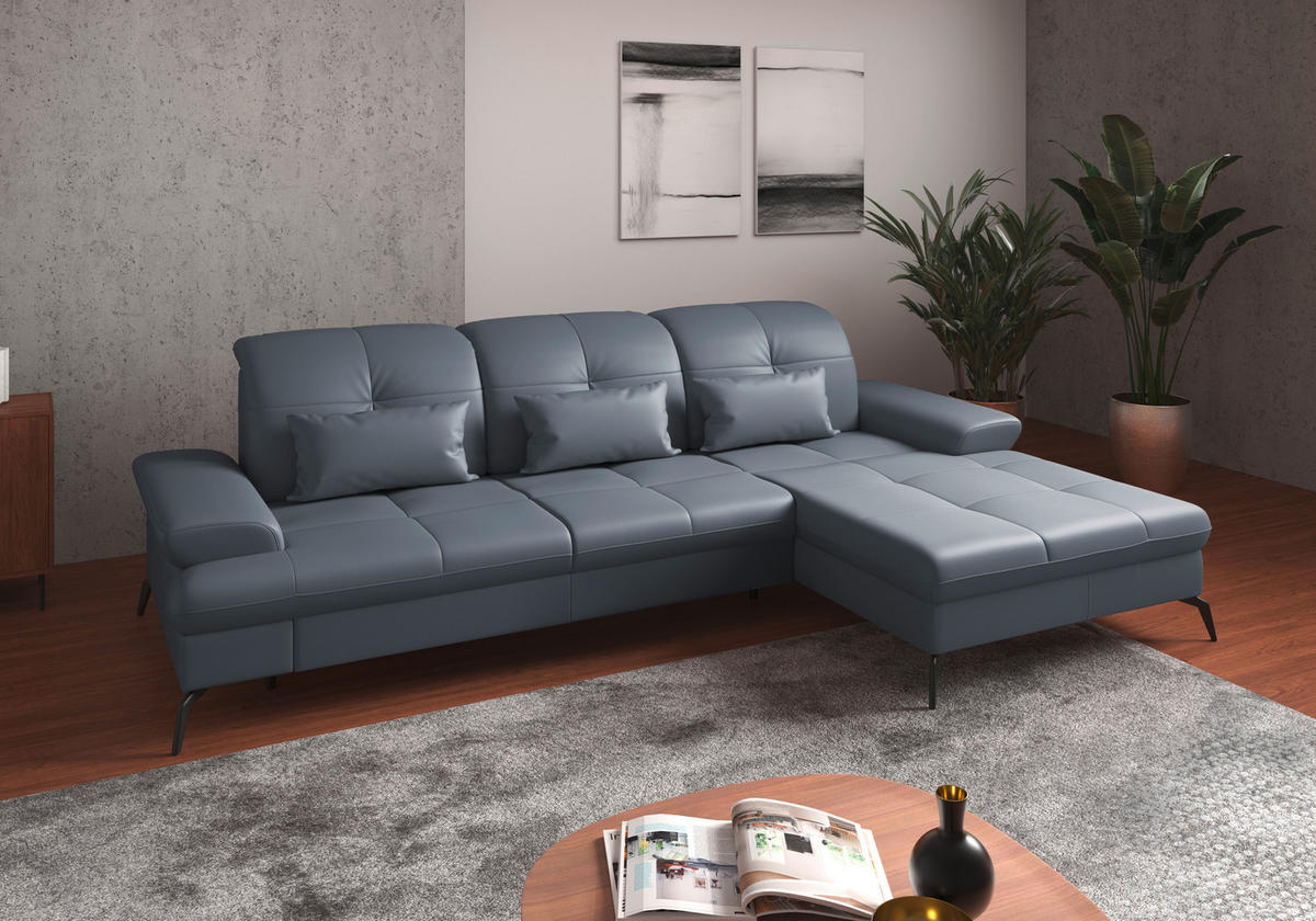 ECKSOFA in Echtleder Graublau  - Graublau/Schwarz, Konventionell, Leder/Metall (279/185cm) - Sit & More