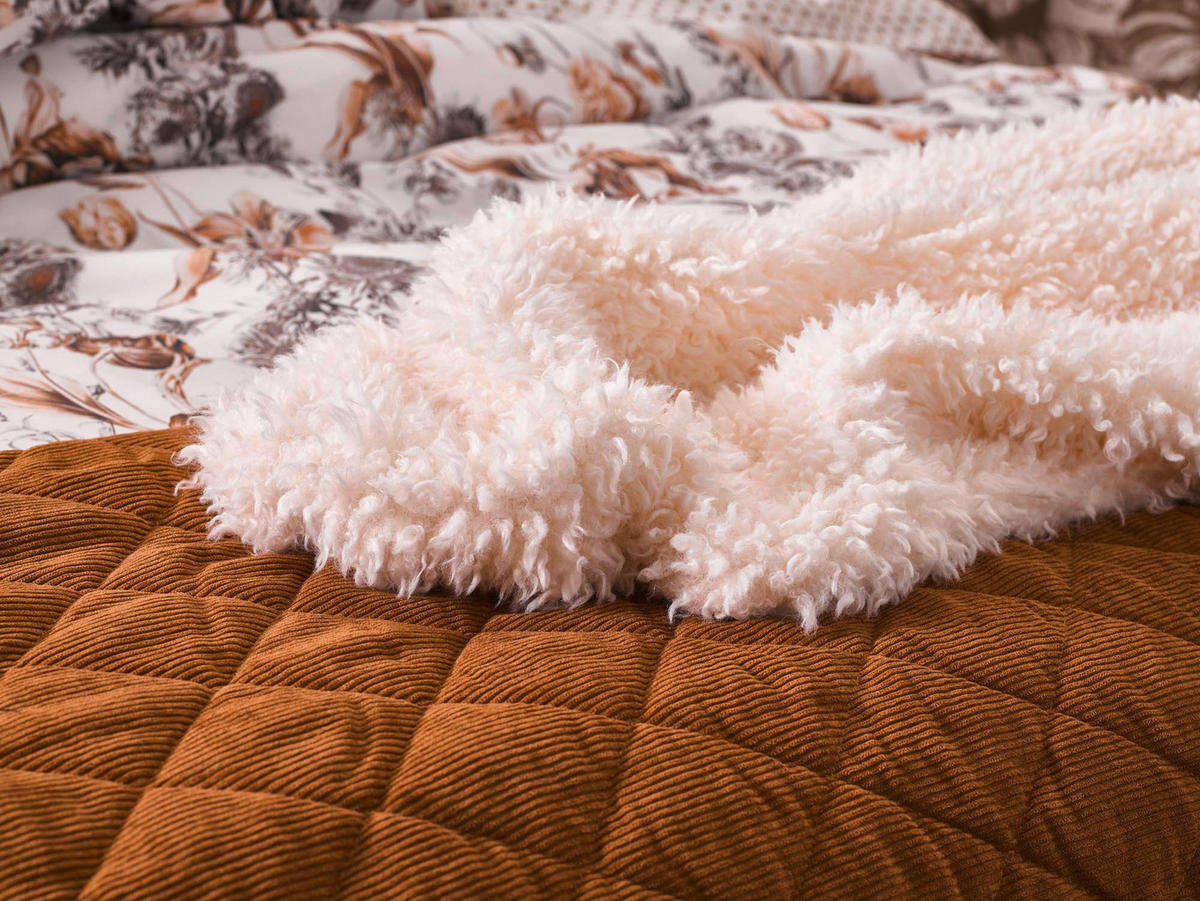PLAID  - Sandfarben/Creme, KONVENTIONELL, Textil/Fell (150/200cm) - Essenza