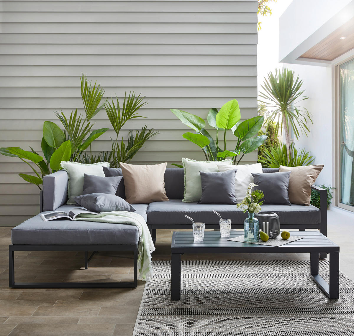ZAHRADNÍ SEDACÍ SOUPRAVA kov, textil - šedá/antracitová, Moderní, kov/textil (180/248cm) - Ambia Garden