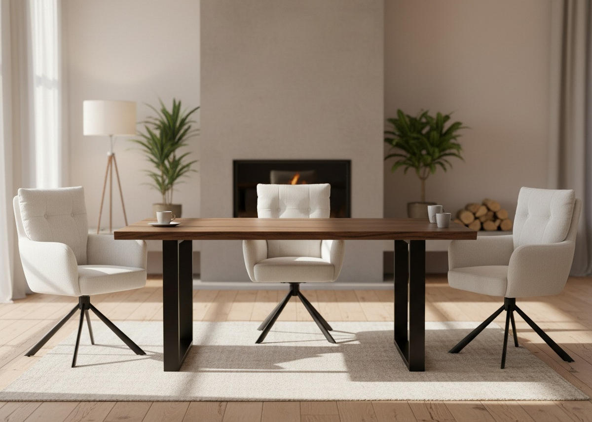 Armlehnstuhl Enja creme  in Eisen Cord  - Creme/Schwarz, KONVENTIONELL, Textil/Metall (60/95/67cm) - MID.YOU