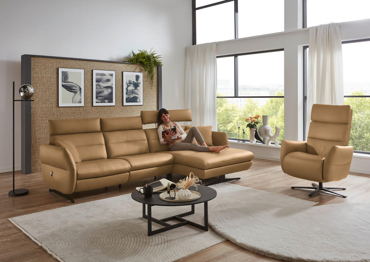 RELAXSESSEL in Leder Honig  - Schwarz/Honig, Design, Leder/Metall (82/119/85cm) - Dieter Knoll