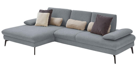 ECKSOFA in Chenille, Mikrofaser Blaugrau 157/299 cm - Blaugrau/Schwarz, Design, Textil/Metall (157/299cm) - Dieter Knoll