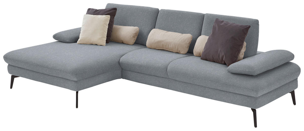 ECKSOFA in Chenille, Mikrofaser Blaugrau  - Blaugrau/Schwarz, Design, Textil/Metall (157/299cm) - Dieter Knoll