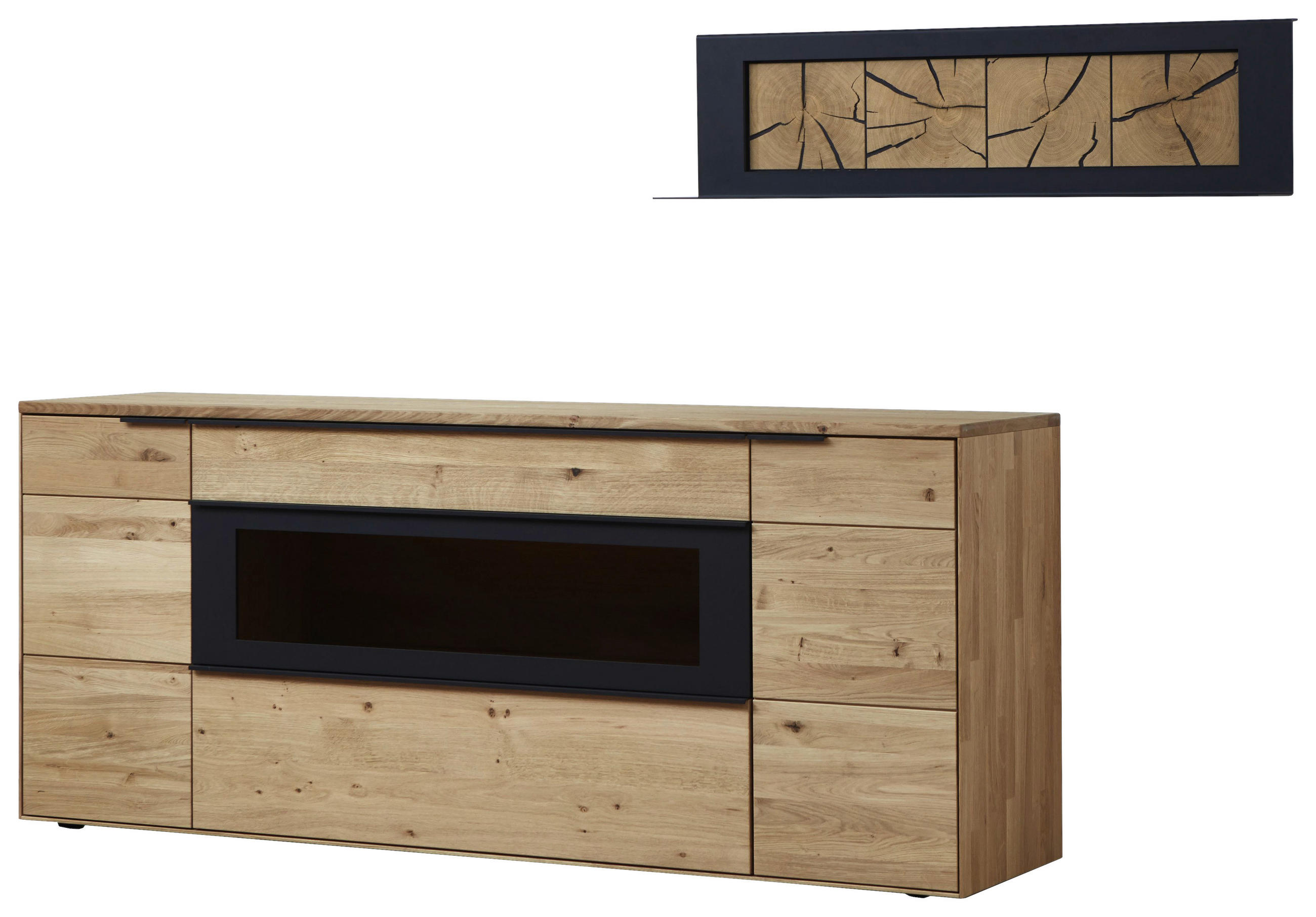 SIDEBOARD Schwarz, Eichefarben  202/86/45 cm  - Eichefarben/Schwarz, Design, Glas/Holz (202/86/45cm) - Valdera