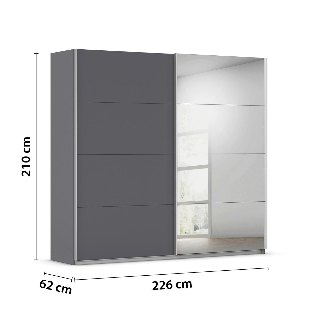 SCHWEBETÜRENSCHRANK 226/210/62 cm,  in Grau, 2 Tür(en)  - Alufarben/Grau, KONVENTIONELL, Holzwerkstoff/Kunststoff (226/210/62cm) - home24