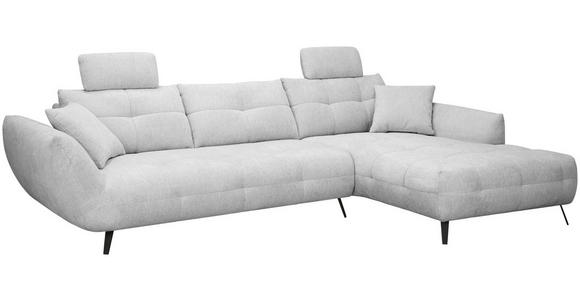 ECKSOFA Hellgrau Chenille Armlehnenkissen, Rücken echt, Sitztiefenverstellung  - Hellgrau/Schwarz, KONVENTIONELL, Textil/Metall (313/215cm) - Hom`in