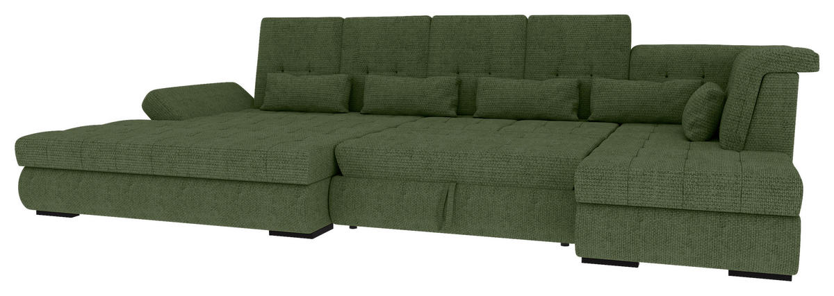 WOHNLANDSCHAFT Olivgrün Struktur  - Schwarz/Olivgrün, KONVENTIONELL, Kunststoff/Textil (212/358/222cm) - Carryhome