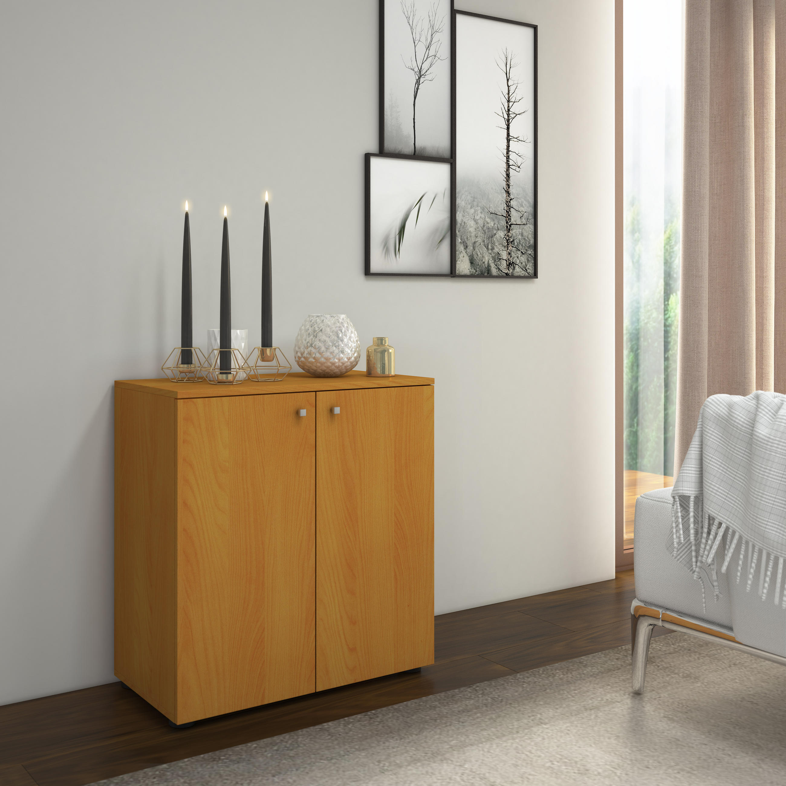 BYRÅ 70/74/40 cm - bokfärgad/silver, Basics, trämaterial/plast (70/74/40cm) - MID.YOU