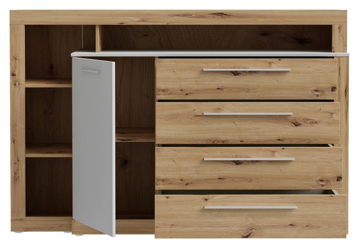 SIDEBOARD 161/107/43 cm  in Grau, Eiche Artisan  - Alufarben/Eiche Artisan, Konventionell, Holzwerkstoff/Kunststoff (161/107/43cm) - Ti'me