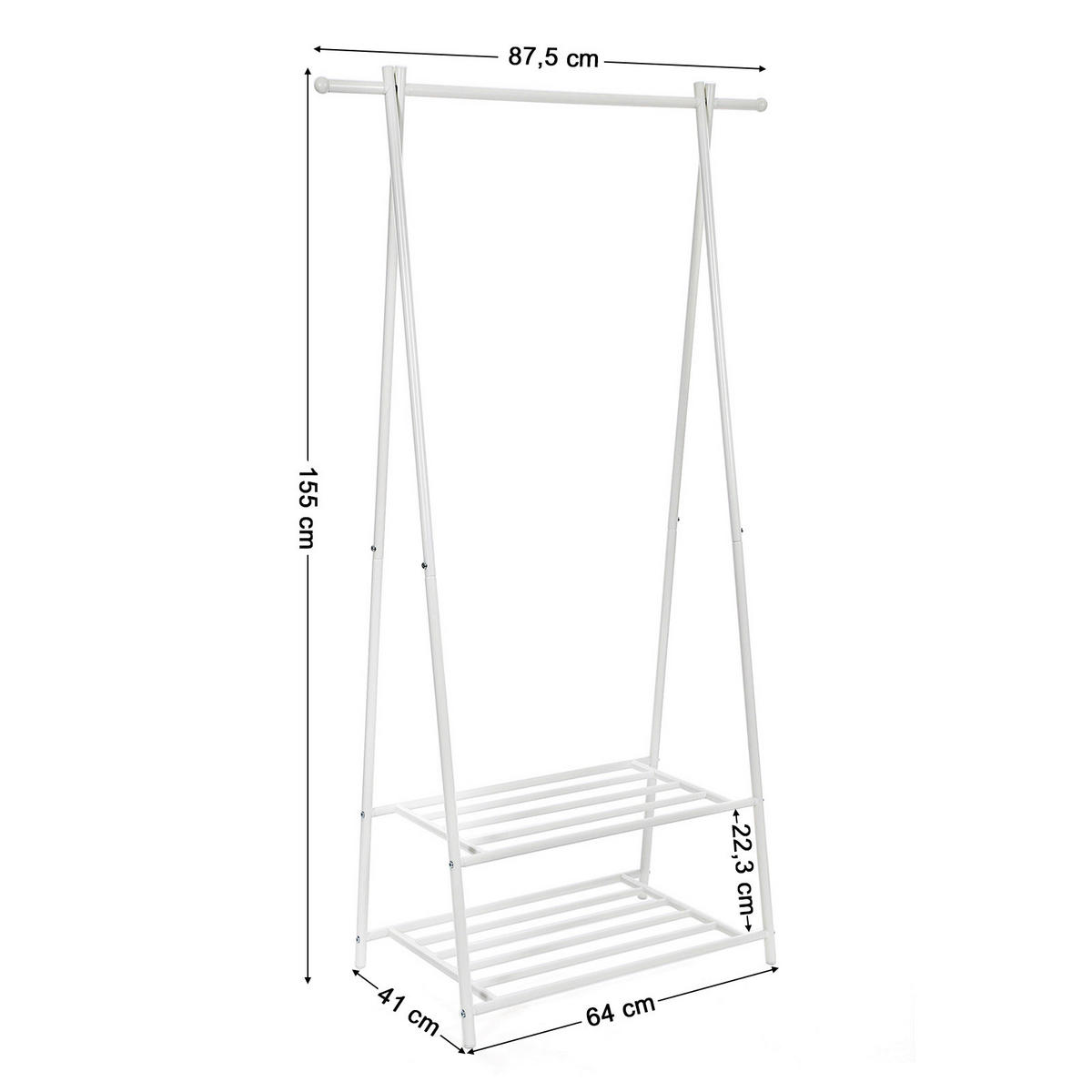 ŠATNÍ STOJAN - bílá, Basics, kov (64/155/41cm)
