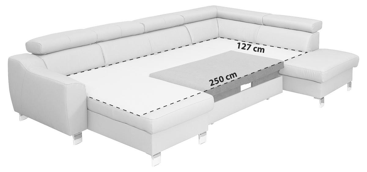 WOHNLANDSCHAFT in Lederlook Echtleder Beige  - Chromfarben/Beige, Design, Leder/Textil (175/315/208cm) - Livetastic