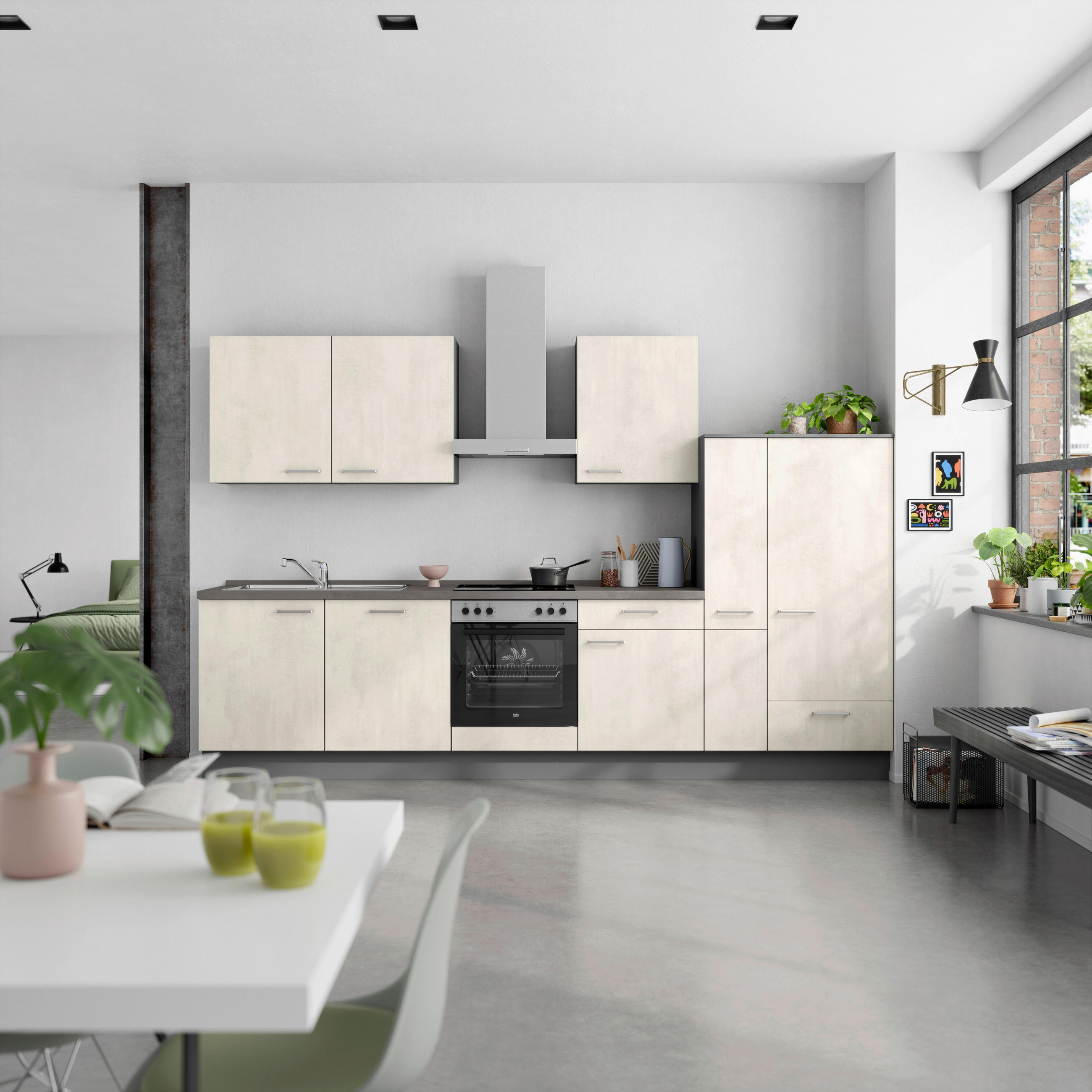 BUCĂTĂRIE FĂRĂ ELECTROCASNICE  - ardeziu/alb, Modern, metal/material pe bază de lemn (330cm) - Nobilia
