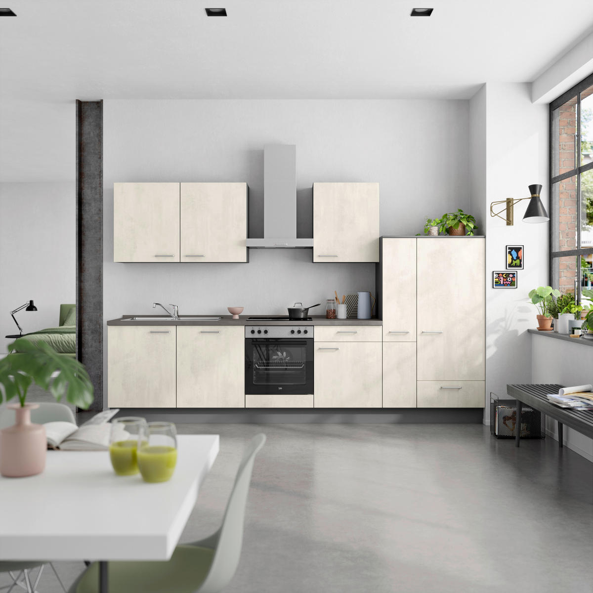 BUCĂTĂRIE FĂRĂ ELECTROCASNICE  - ardeziu/alb, Modern, metal/material pe bază de lemn (330cm) - Nobilia