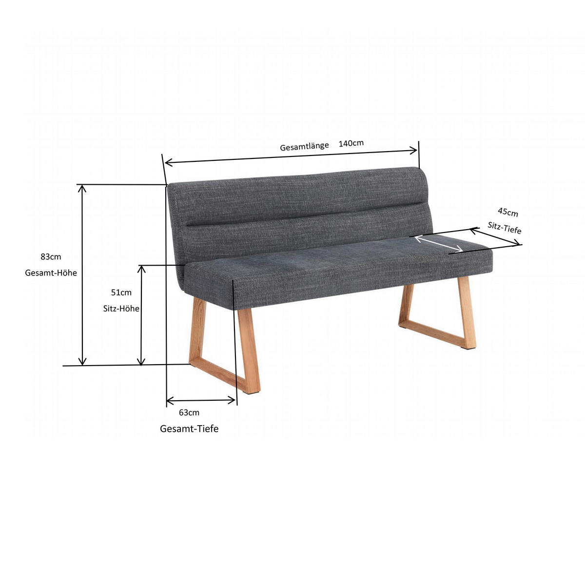 SITZBANK 140/82/61 cm Leinenoptik Eichefarben, Dunkelgrau Eiche massiv  - Eichefarben/Dunkelgrau, MODERN, Holz/Textil (140/82/61cm) - Livetastic