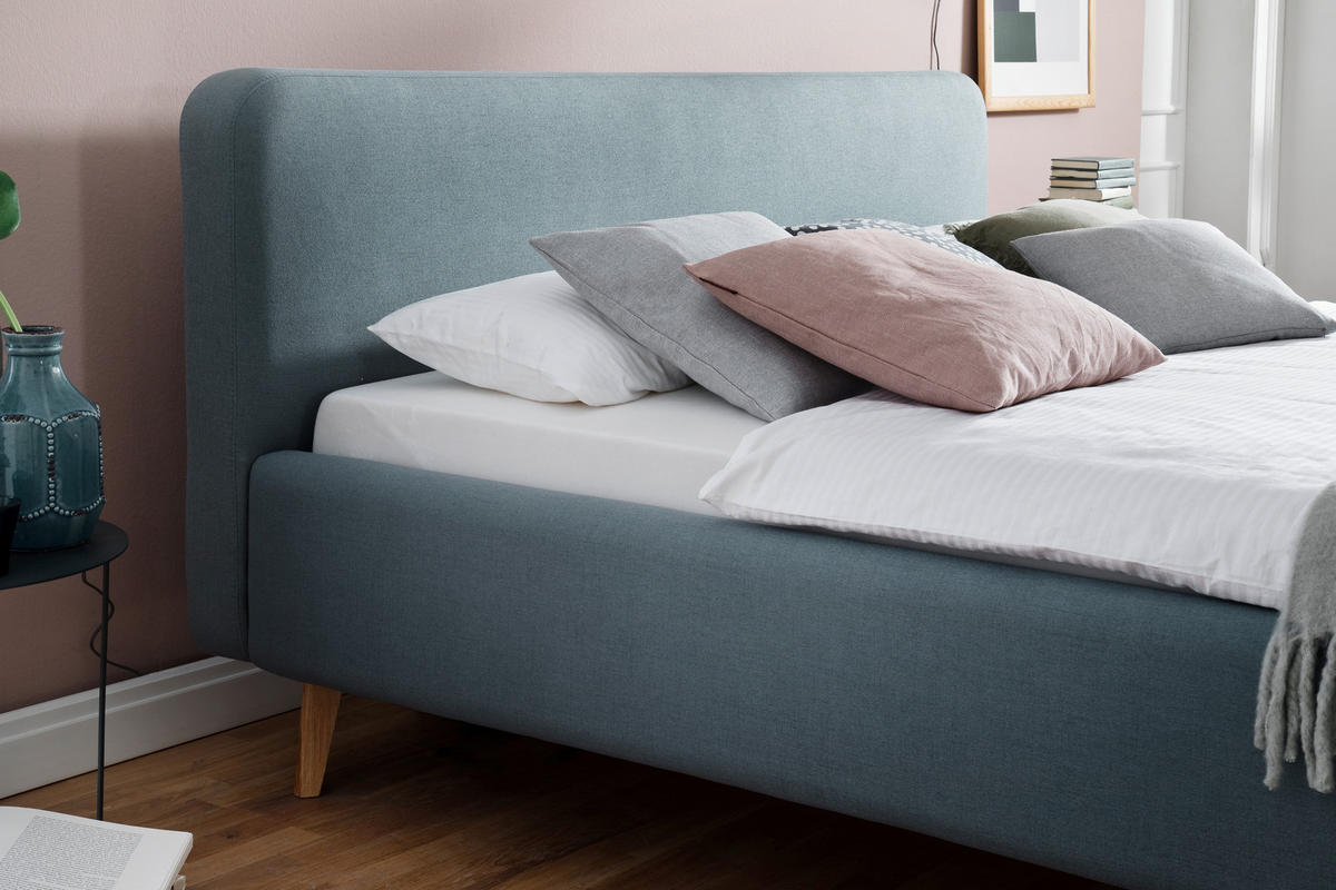 POLSTERBETT 140/200 cm,  in Hellblau,  - Eichefarben/Hellblau, Design, Holz/Textil (140/200cm) - Livetastic