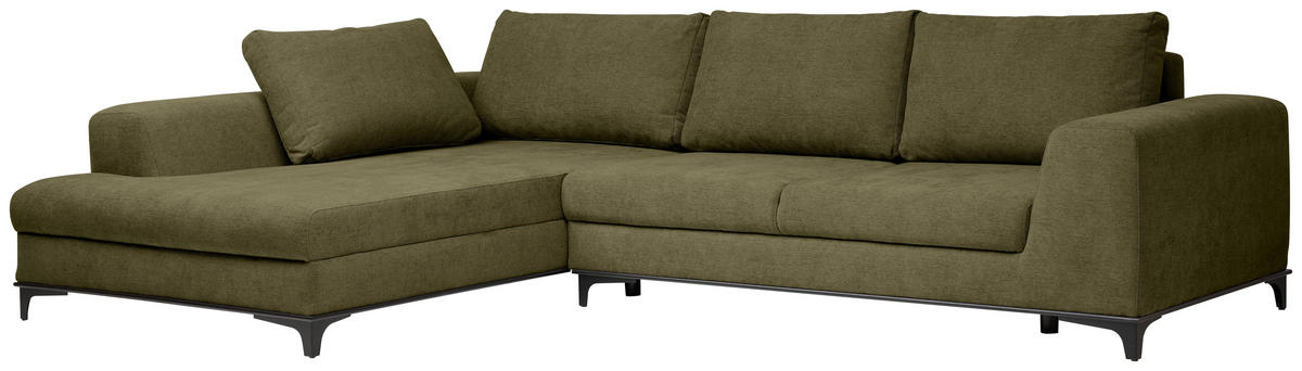 ECKSOFA inkl. Funktionen Olivgrün Webstoff Rückenkissen, Bettkasten, Schlaffunktion, Rücken echt  - Wengefarben/Schwarz, Design, Holz/Textil (211/314cm) - Stylife
