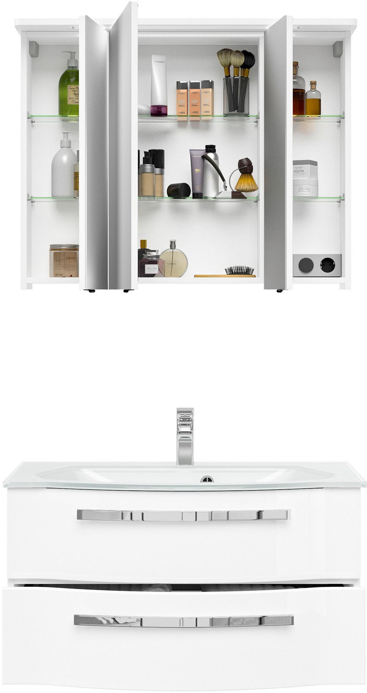 BADEZIMMER 3-teilig  in 92 cm  - Chromfarben/Weiß Hochglanz, Basics, Glas/Holzwerkstoff (92cm) - Sadena
