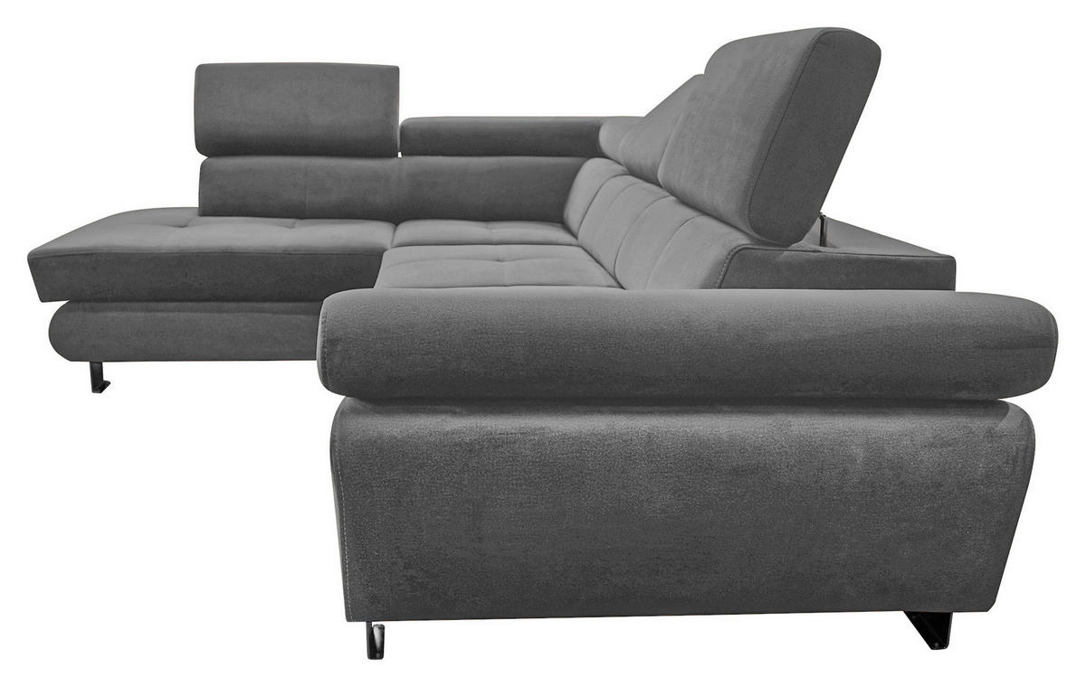 ECKSOFA Grau Webstoff Bettkasten, Schlaffunktion, Rücken echt, Armteilverstellung, Kopfteilverstellung  - Chromfarben/Grau, MODERN, Textil/Metall (205/278cm) - Stylife